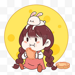 宠物包月卡图片_中秋节吃月饼女孩表情包