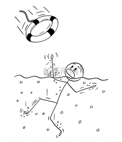 溺水卡通图片_人在水中溺水的动画片, 有人扔他