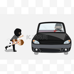 汽车驶向远方图片_强盗绑架了一个孩子，并跑向汽车