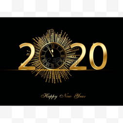 新年快乐2020贺卡与金钟和烟花