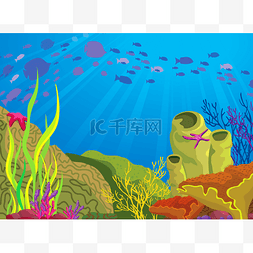 鱼类剪影图片_彩色的珊瑚和鱼类的学校