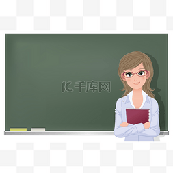 眼镜眼镜女老师在黑板上