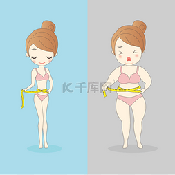 量腰围的女人图片_卡通女人穿内衣，拿走减肥标尺