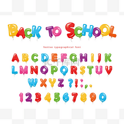 字母数字字体图片_回到学校。气球彩色字体的孩子。