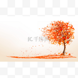 一棵树与金黄的叶子的秋天背景。