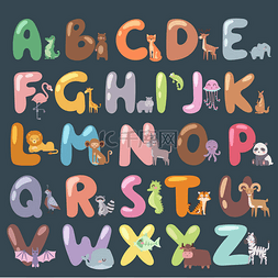 超可爱的动物园字母表与卡通动物