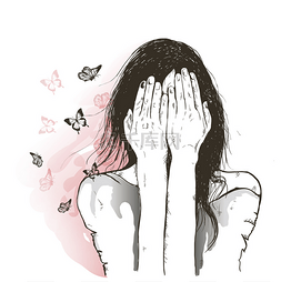 伤心的图片_伤心的女孩和蝴蝶