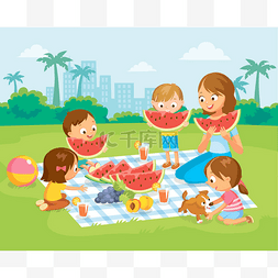 large图片_Vector portrait mother and 4 four kids childr