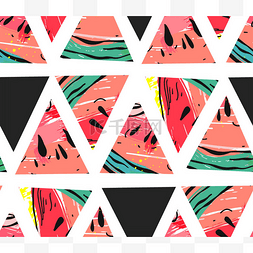 形状三角白色图片_手绘矢量抽象拼贴无缝图案与西瓜