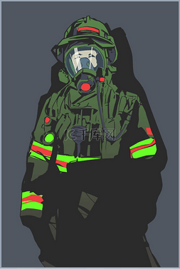 防护装备中消防战士的样式化插图