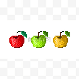 一组像素艺术图标。红, 绿, 黄苹