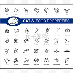 猫的食物属性图标集,向量.你的线