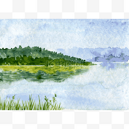 手绘河流背景图片_抽象的水彩风景