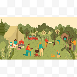 草地上野餐图片_家庭和公园里的人们在野外野餐，