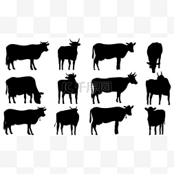 矢量放牧图片_设置轮廓的奶牛和公牛