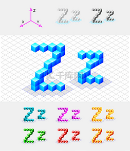 等轴测从 cubes.letter z.矢量字体