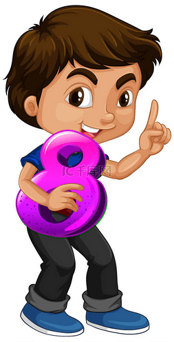 Asian boy holding math number eight illustrat