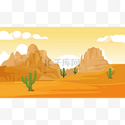 沙漠房车图片_以卡通风格出现在沙漠、仙人掌和