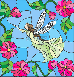 童话中图片_插图在彩色玻璃风格与翅童话中的