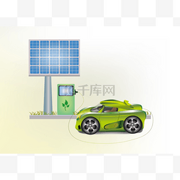 生态汽车、 太阳能电池板 .