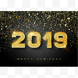2019新年快乐。贺卡的金数设计。