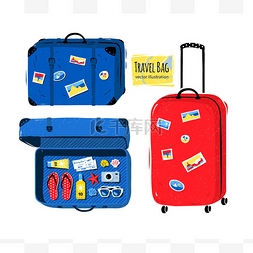 打开的手提箱图片_组的旅行袋和手提箱