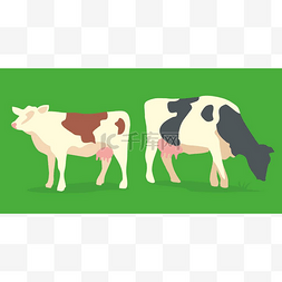 母牛PNG图片_母牛在绿色背景。矢量平图.