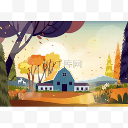 农舍图片_秋天的乡村景色，秋天的全景，秋