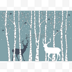 鹿与树矢量素材图片_白桦树与鹿，矢量背景