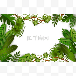 Tropical jungle frame with green leaves from 