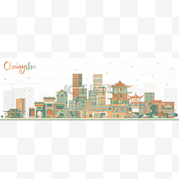长沙地标图片_长沙中国城市天际线与彩色建筑。
