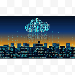 大数据云技术图片_抽象未来智能城市与物联网和人工