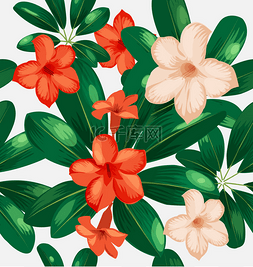 热带花卉图案图片_无缝的花卉图案与热带花卉。夏威