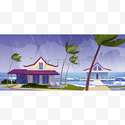 海滩风图片_有船屋的海滩上的海风雨雨