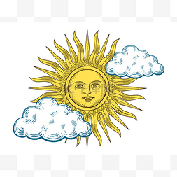 太阳的脸雕刻风格矢量图
