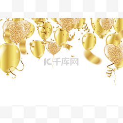 Golden balloons in the shape of a heart on a 