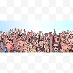 音乐会人群图片_派对人群举的手的插图 