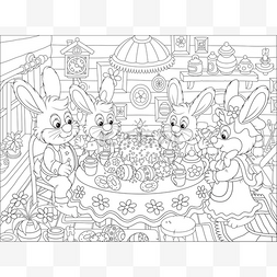 花式蛋糕图片_复活节的兔子，在节日的餐桌