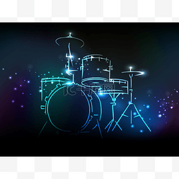 套鼓与音乐概念的霓虹灯效果.