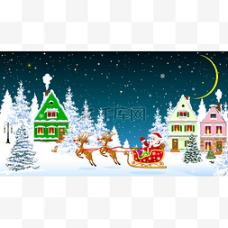 月亮上的圣诞老人图片_圣诞期间坐雪橇的圣诞老人