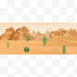 沙伯仙人掌图片_有仙人掌和沙岩的沙漠景观。平面