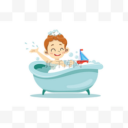 平面浴缸图片_个人卫生习惯的概念。快乐快乐的