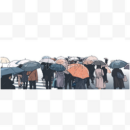 雨和雨伞图片_在雨中等待的人群的例证雨外套和