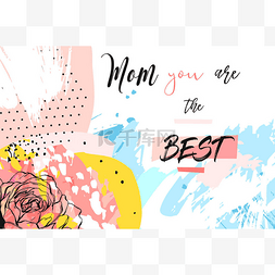 创意拼贴画图片_手工绘制的矢量抽象创意母亲日问