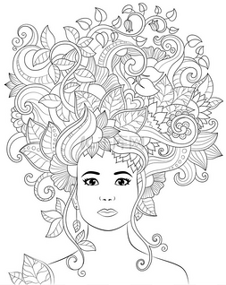 矢量手绘制的图女人花头发为成人