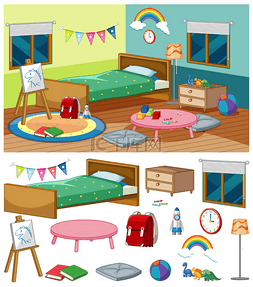 家具卧室图片_带有许多家具插图的卧室背景场景
