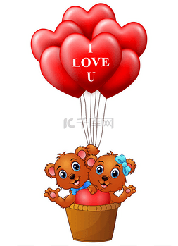 心形气球矢量素材图片_在一个装有红色心形形状气球的篮