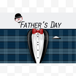 快乐父亲节卡领带，蓝色背景白衬