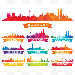 多彩的亚洲城市的天际线
