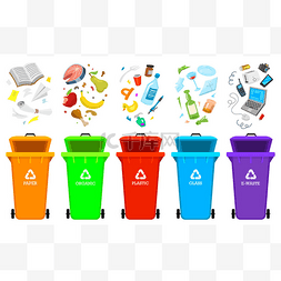 垃圾分类图片_回收垃圾元素。袋子或容器或罐头